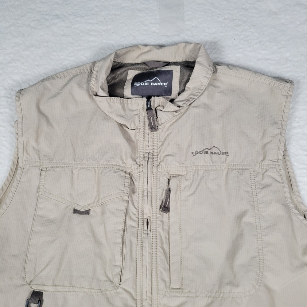 Eddie Bauer Utility‎ Vest Mens TXL Beige Ripstop Multi-Pocket Gorpcore Fishing